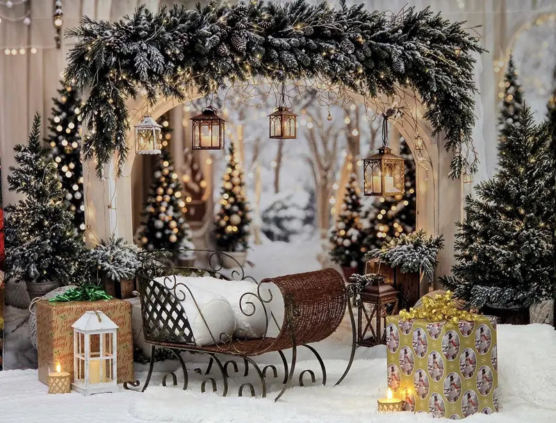 Kate Christmas Arch Garland Snow Trees Backdrop Designed by Emetselch