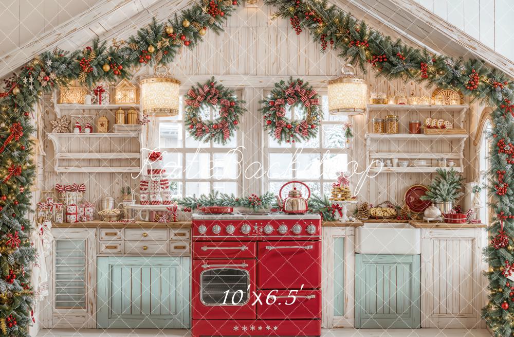 Kate Christmas Kitchen Wreaths Garland Presents Backdrop Designed by Emetselch