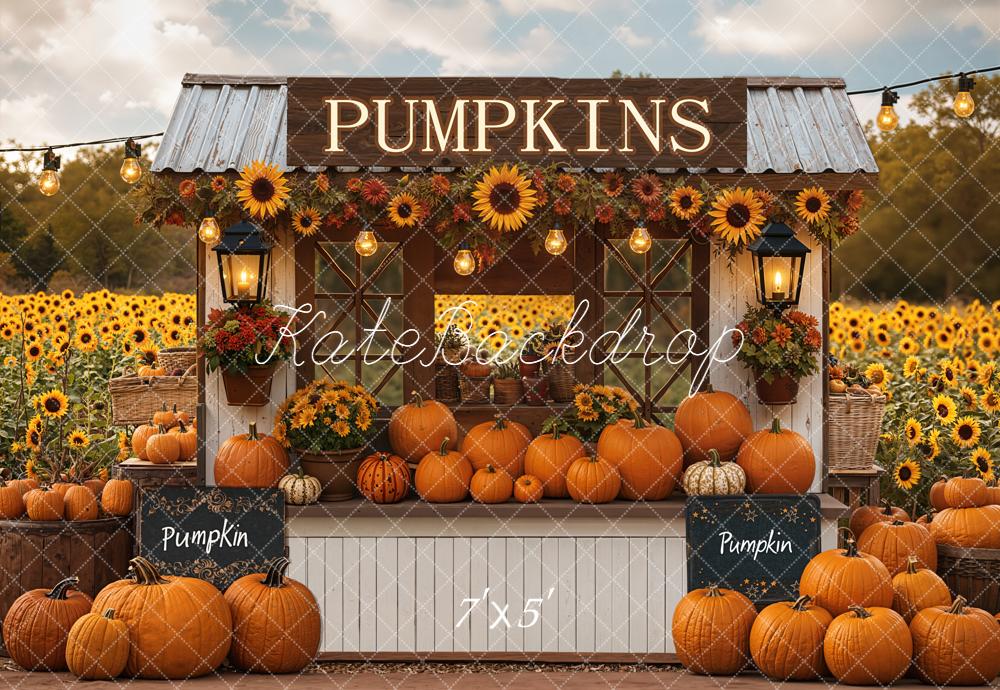 Kate Autumn Pumpkin Stand Sunflower Field Backdrop Designed by Emetselch -UK