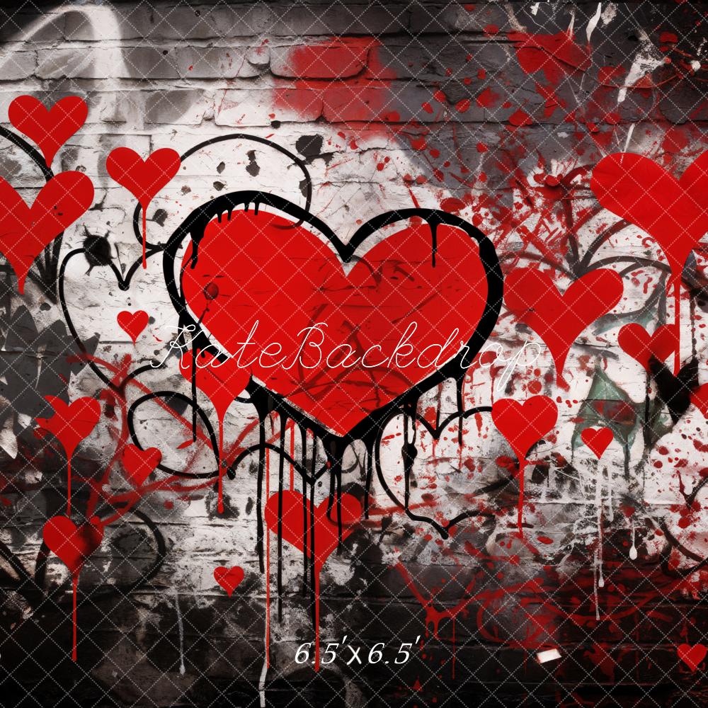 Kate Valentine Graffiti Red Hearts Brick Wall Backdrop Designed by Emetselch -UK