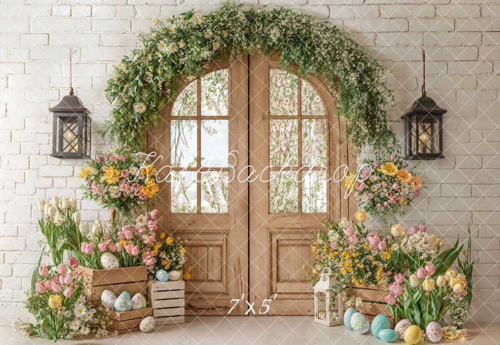 Kate Easter Eggs Arch Wooden Door Tulips Backdrop Designed by Emetselch