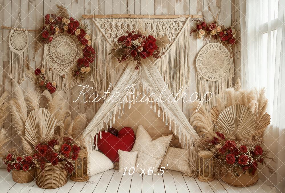 Kate Boho Macrame Floral Cushions Fleece Backdrop Designed by Emetselch -UK