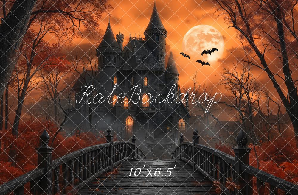 Kate Halloween Haunted Castle Bridge Moon Backdrop Designed by Emetselch -UK