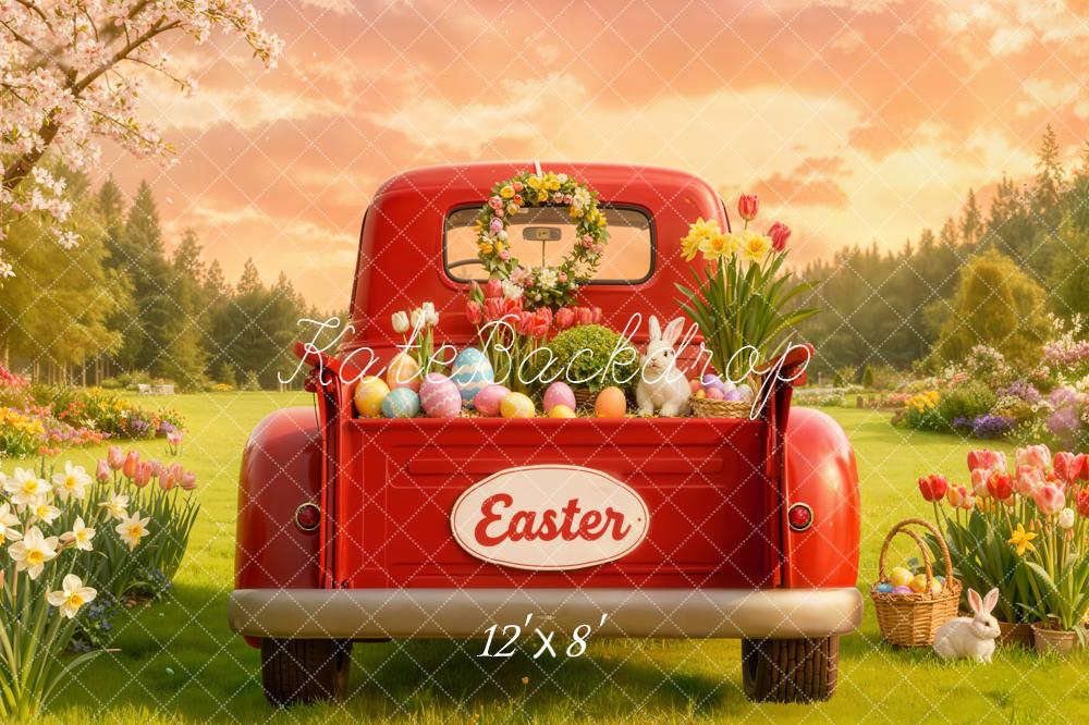 Kate Easter Truck Tulips Bunny Eggs Backdrop Designed by Emetselch -UK