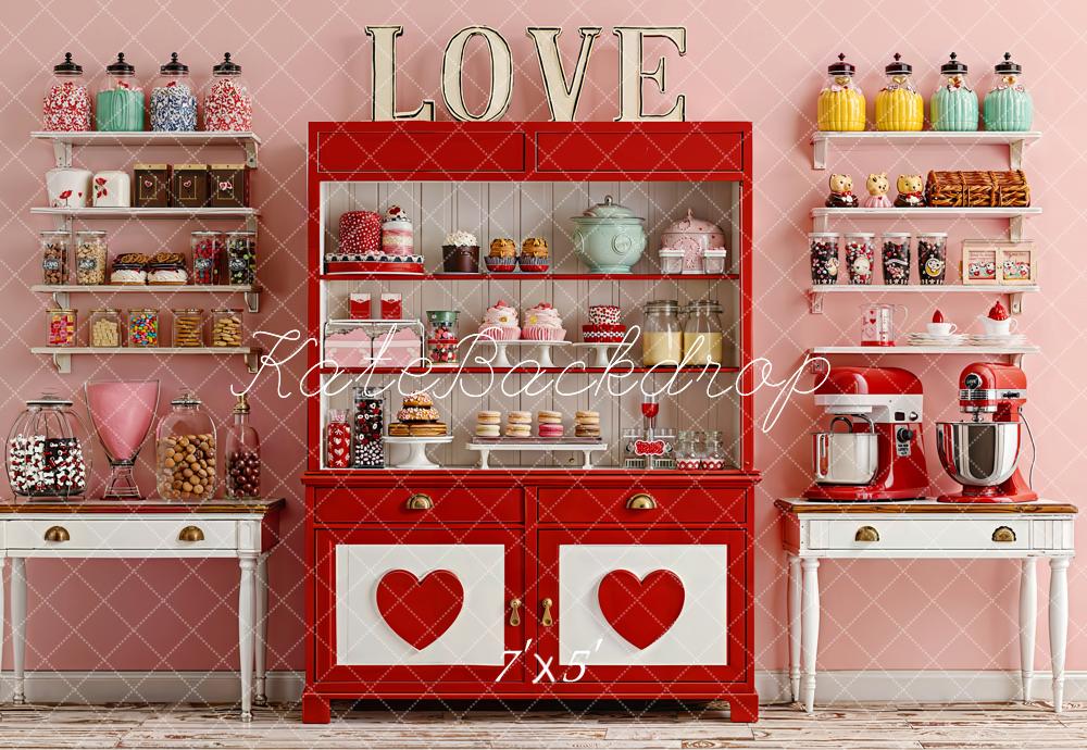 Kate Love Sweets Red Cabinet Shelves Backdrop Designed by Emetselch -UK