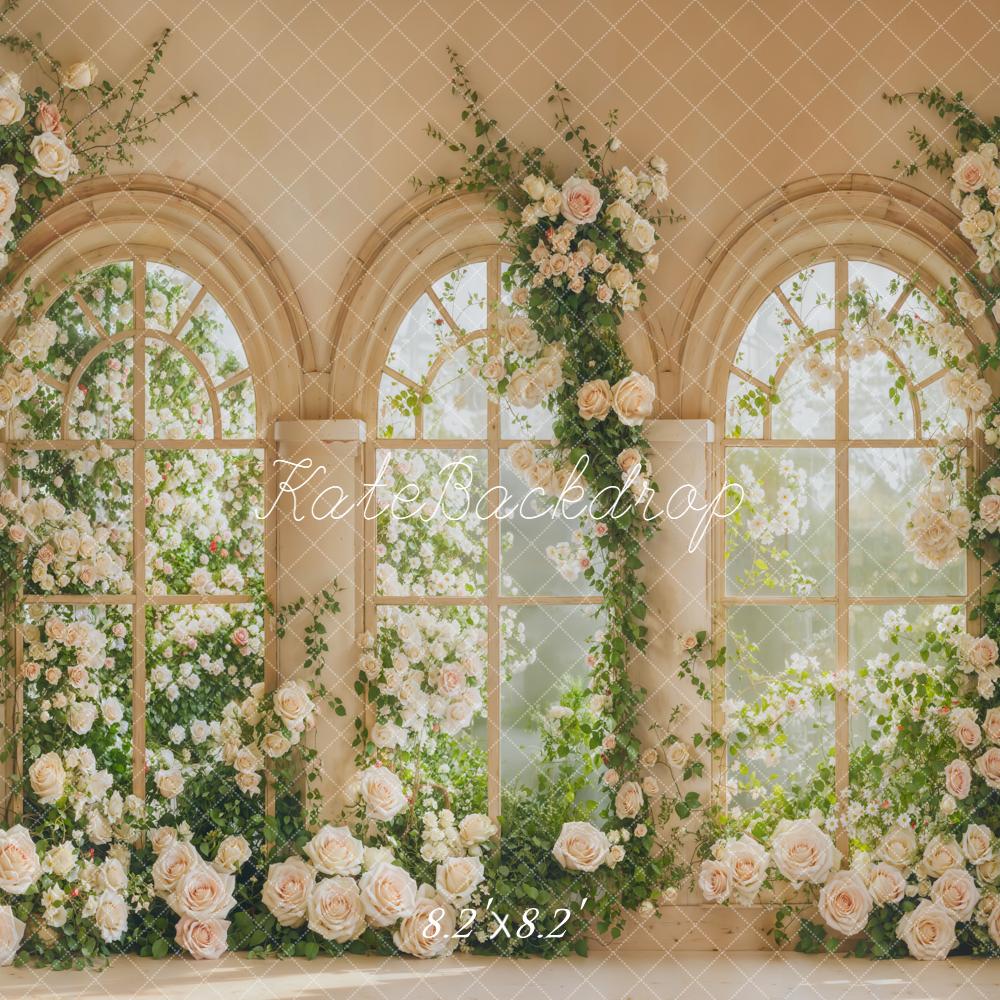 Kate Spring Cream Roses Arch Windows Backdrop Designed by Emetselch