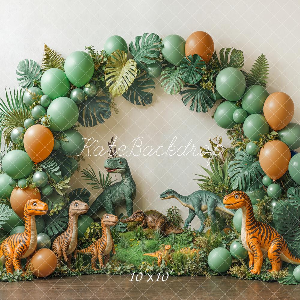Kate Dinosaur Balloon Arch Greenery Backdrop Designed by Emetselch