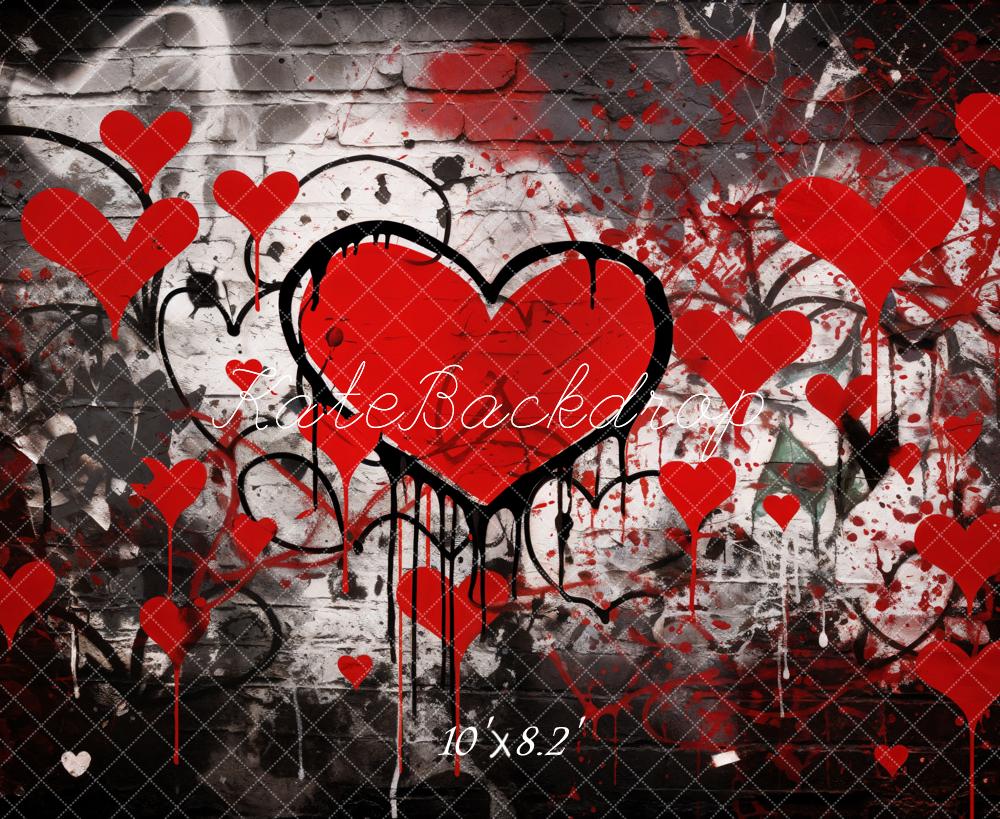 Kate Valentine Graffiti Red Hearts Wall Fleece Backdrop Designed by Emetselch -UK