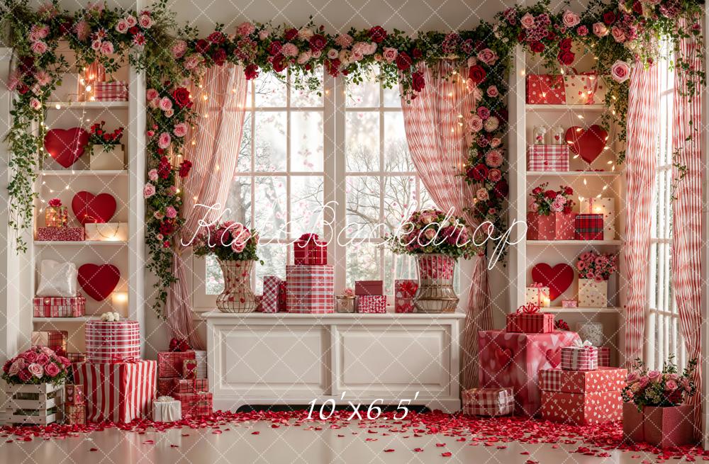 Kate Valentine Flowers Hearts Presents Fleece Backdrop Designed by Emetselch -UK