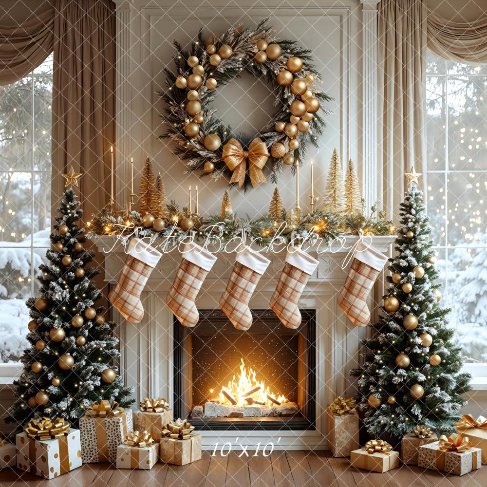 Kate Christmas Fireplace Stockings Trees Backdrop Designed by Mini MakeBelieve -UK