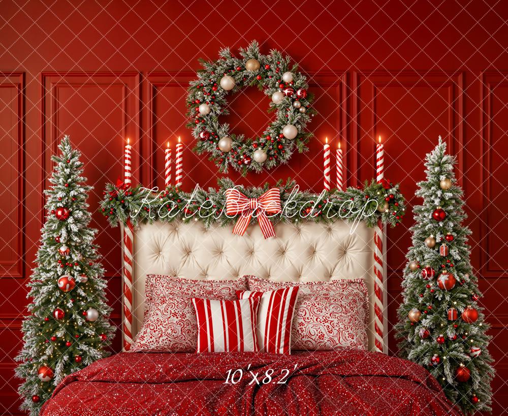 Kate Christmas Headboard Candy Cane Red Backdrop Designed by Emetselch -UK