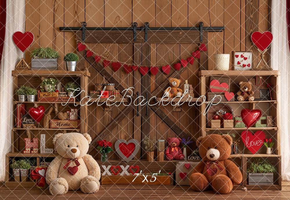 Kate Valentine Teddy Bears Wooden Shelves Backdrop Designed by Emetselch