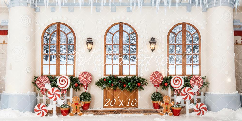 Kate Christmas Gingerbread Windows Candy Canes Backdrop Designed by Emetselch