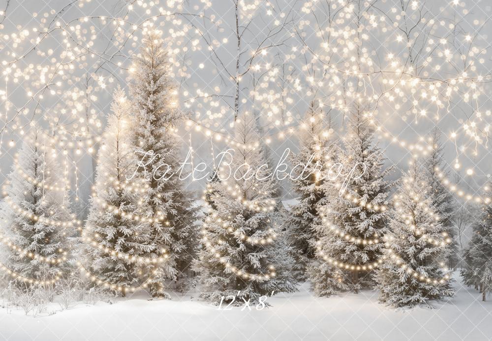 Kate Christmas Snowy Trees String Lights Fleece Backdrop Designed by Emetselch -UK
