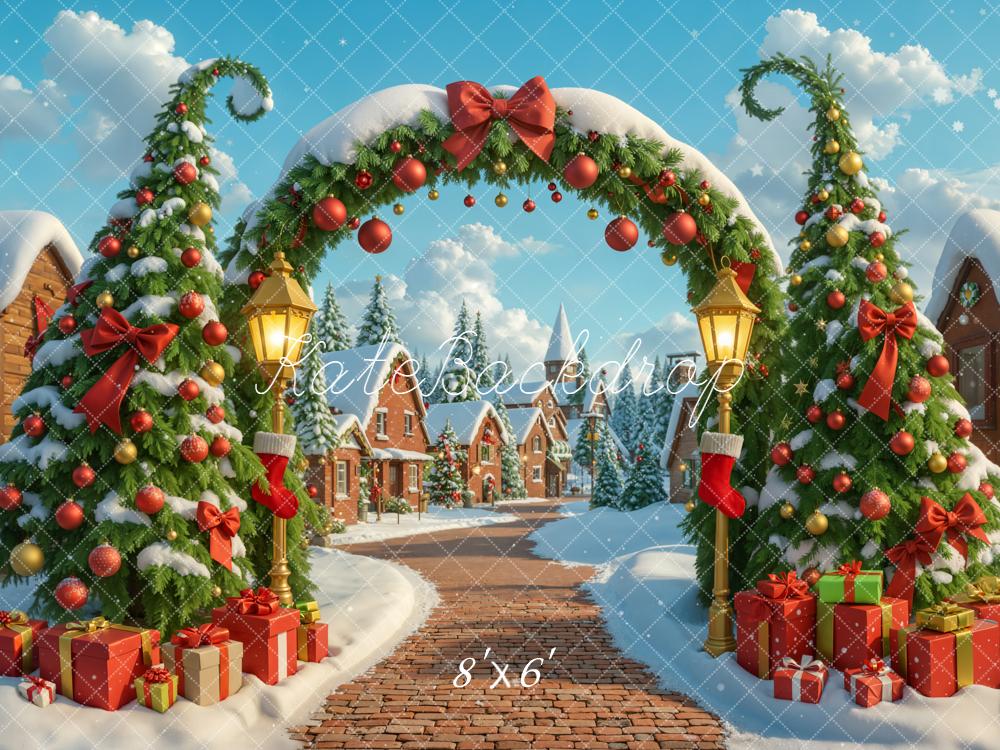 Kate Christmas Arch Trees Snow Village Backdrop Designed by Emetselch -UK