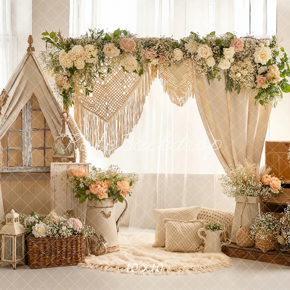 Kate Boho Floral Arch Tent Baskets Backdrop Designed by Emetselch