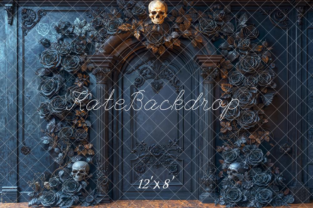 Kate Halloween Skull Roses Arch Dark Fleece Backdrop Designed by Emetselch -UK