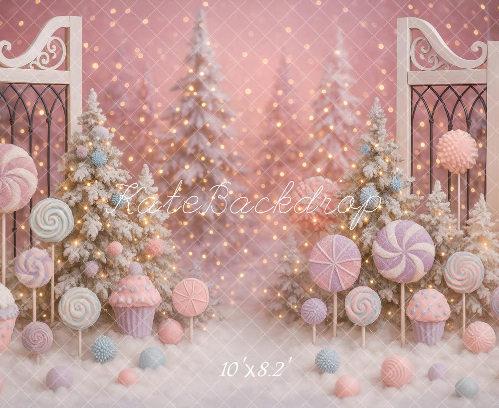 Kate Christmas Candy Lollipops Trees Pink Backdrop Designed by Ashley Paul -UK