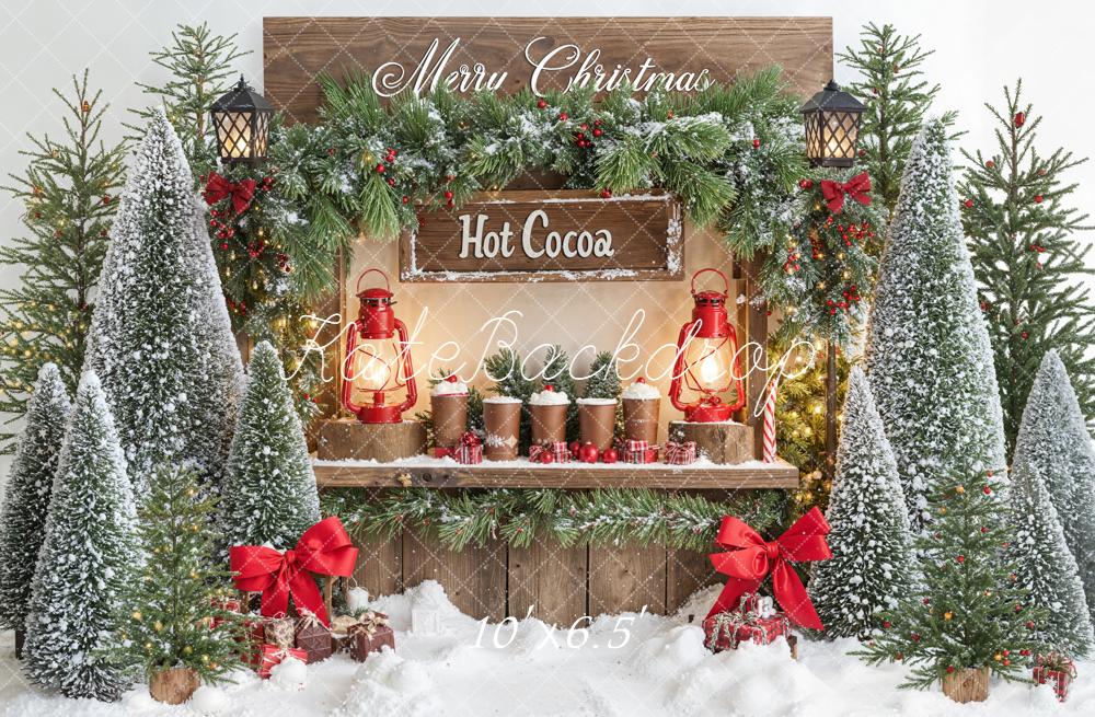 Kate Christmas Hot Cocoa Stand Snowy Trees Backdrop Designed by Emetselch -UK