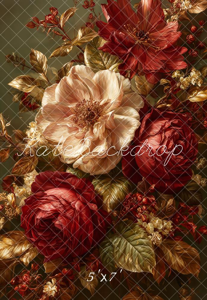 Kate Fine Art Red Cream Flowers Backdrop Designed by Emetselch