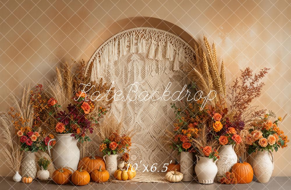 Kate Autumn Pumpkin Floral Macrame Boho Backdrop Designed by Emetselch -UK