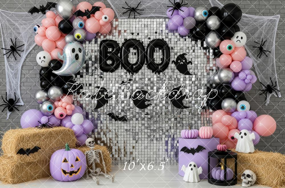 Kate Halloween Balloons Ghosts Silver Wall Backdrop Designed by Patty Robert -UK