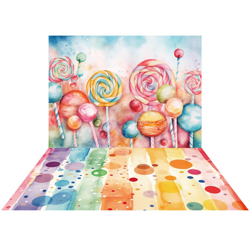 Kate Candy Sweets Backdrop+Colorful Dots Stripes Floor Backdrop Designed by Patty Robert -UK