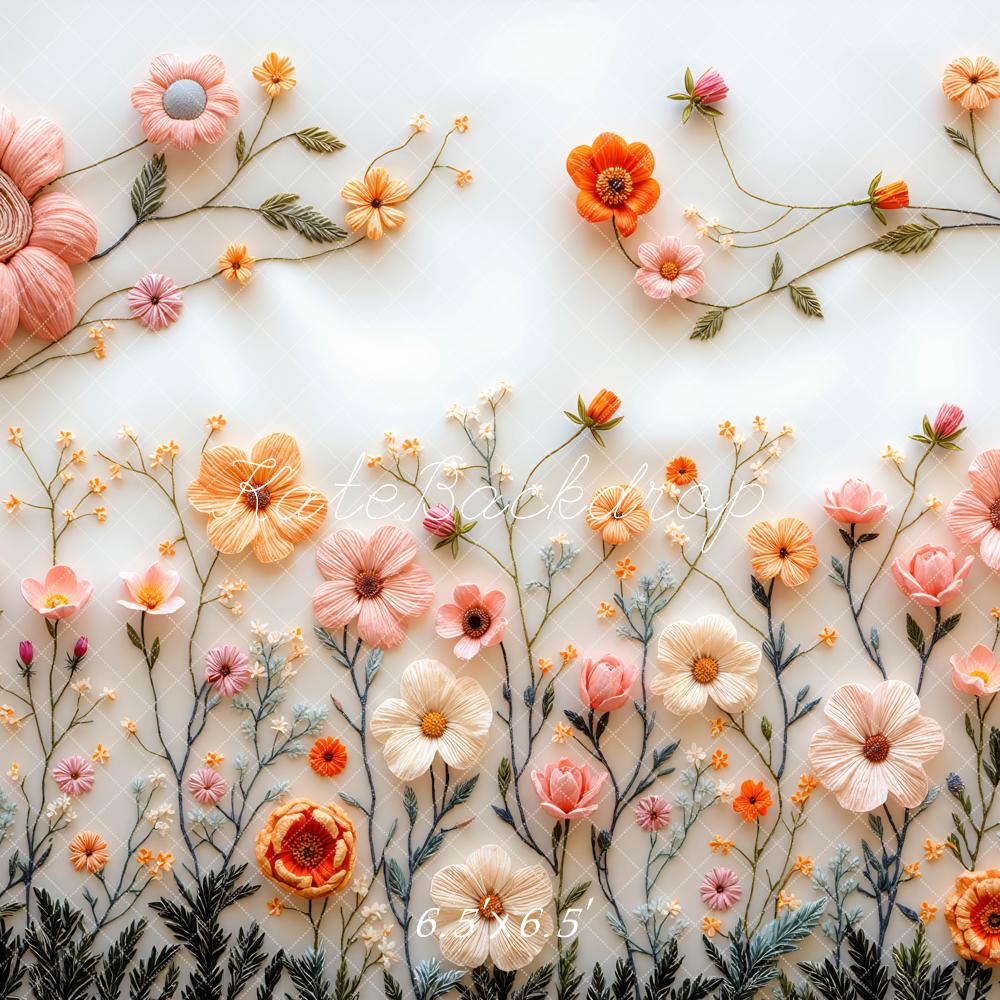 Kate Spring Embroidered Flower White Backdrop Designed by Mini MakeBelieve