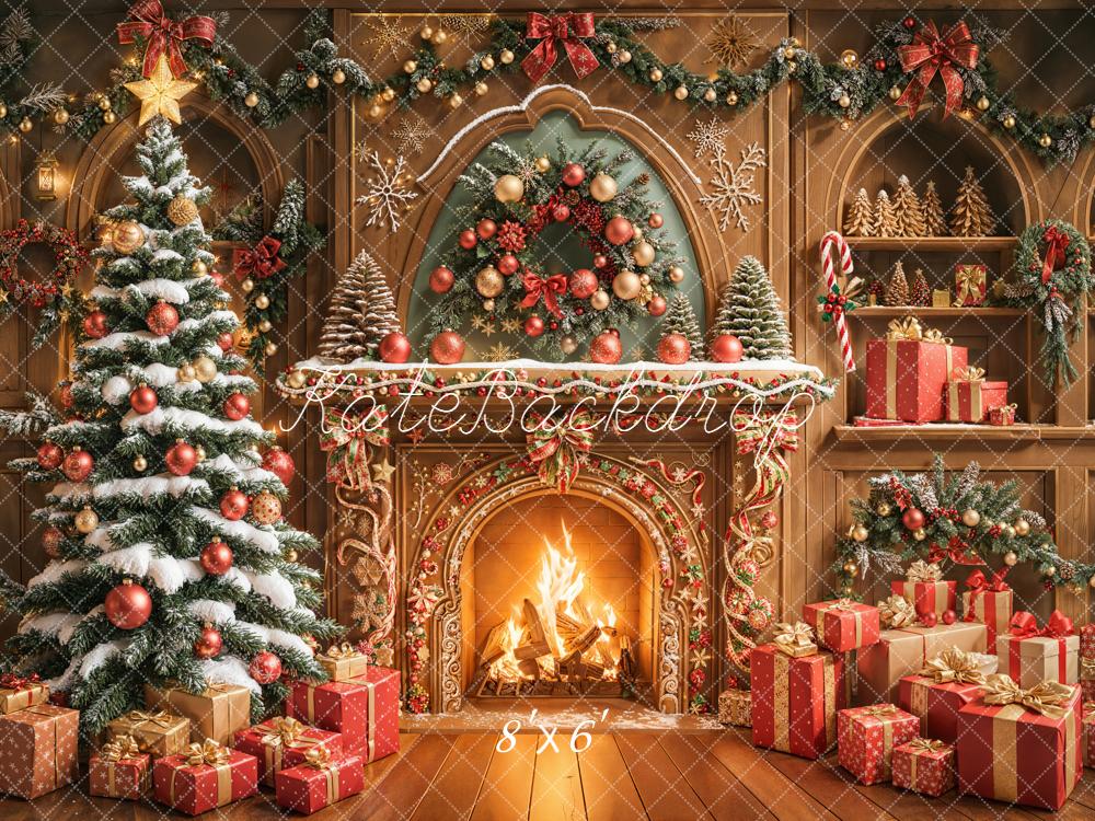 Kate Christmas Fireplace Tree Wreath Presents Backdrop Designed by Emetselch