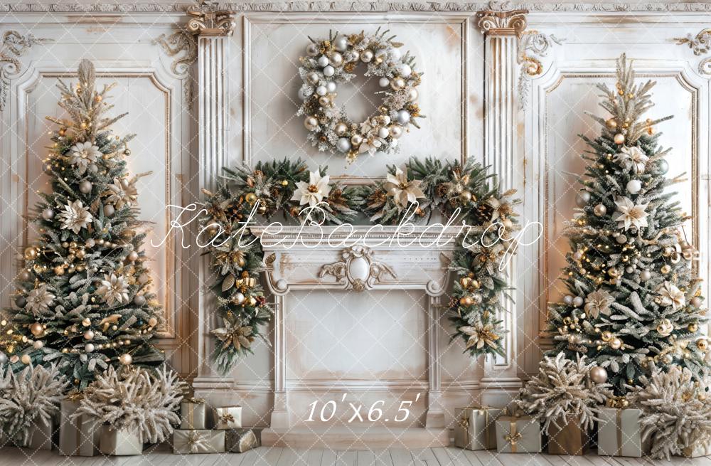 Kate Christmas White Marble Retro Fireplace Backdrop Designed by Emetselch -UK