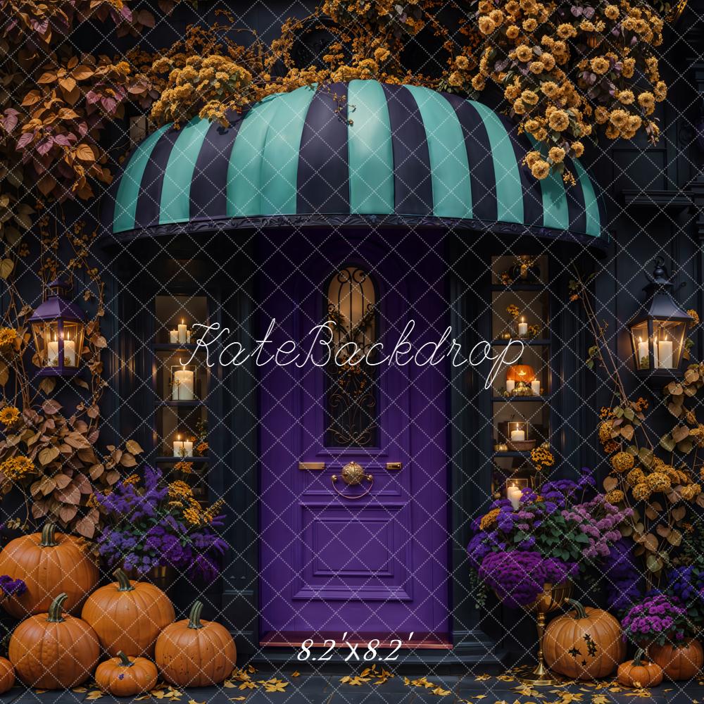 Kate Halloween Pumpkins Purple Door Backdrop Designed by Emetselch -UK