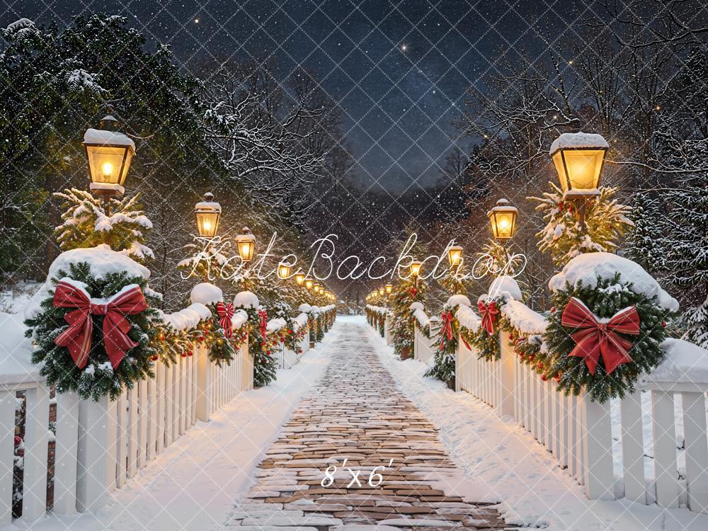 Kate Christmas Snowy Bridge Garland Lamps Backdrop Designed by Emetselch -UK