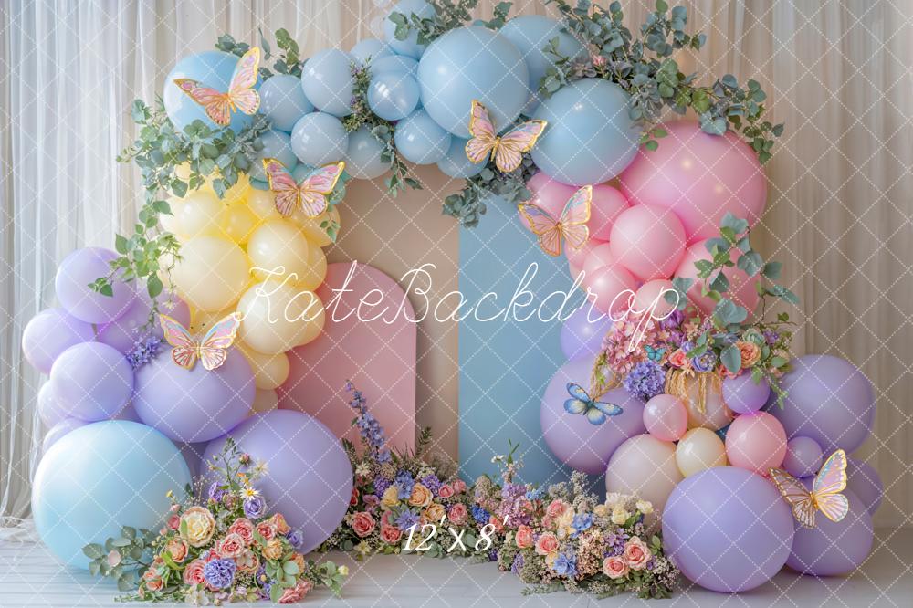 Kate Cake Smash Balloon Arch Butterfly Florals Backdrop Designed by Emetselch