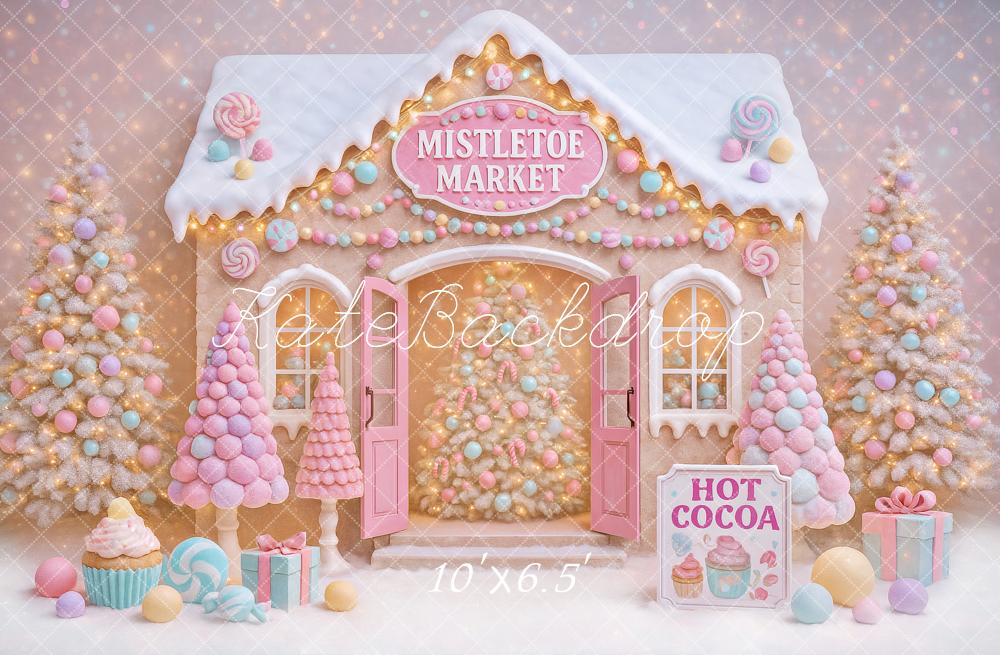 Kate Christmas Candy House Pastel Trees Backdrop Designed by Ashley Paul