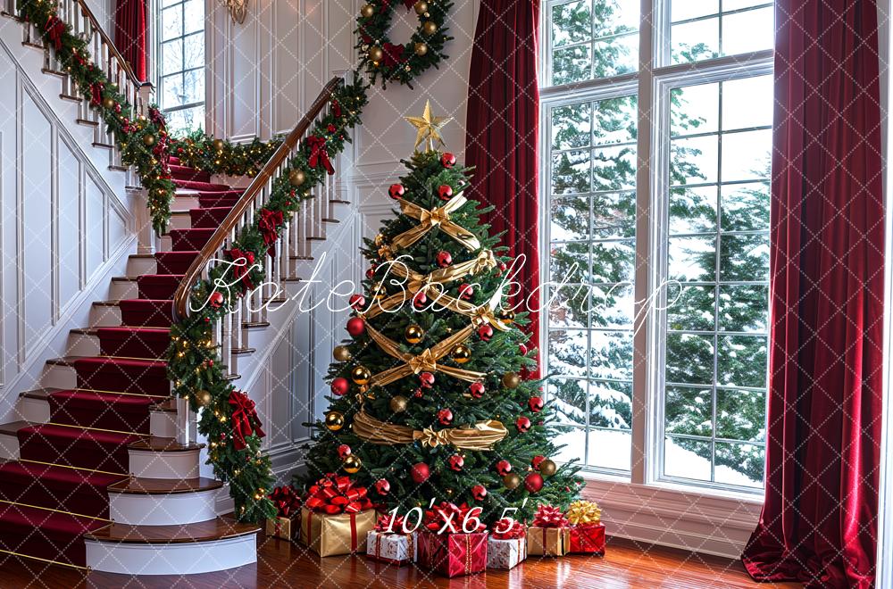 Kate Christmas Tree Staircase Presents Backdrop Designed by Mini MakeBelieve -UK