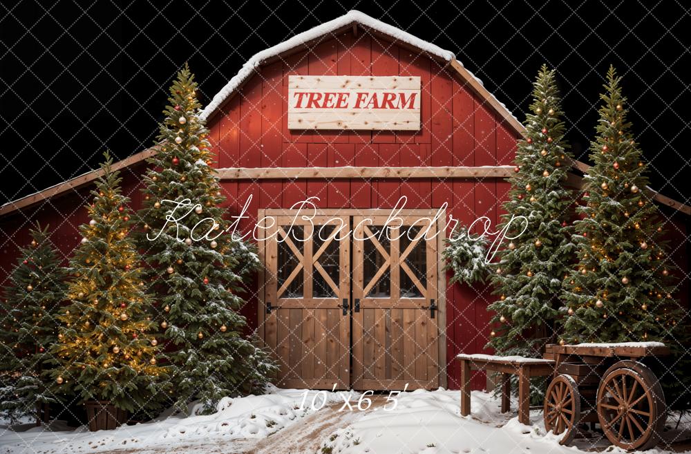 Kate Christmas Forest Red Tree Farm Backdrop Designed by Emetselch -UK