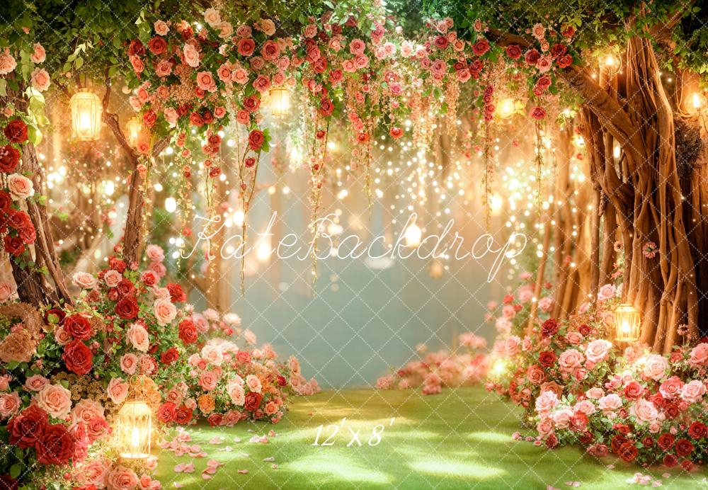 Kate Floral Arch Lanterns Fairy Lights Fleece Backdrop Designed by Emetselch