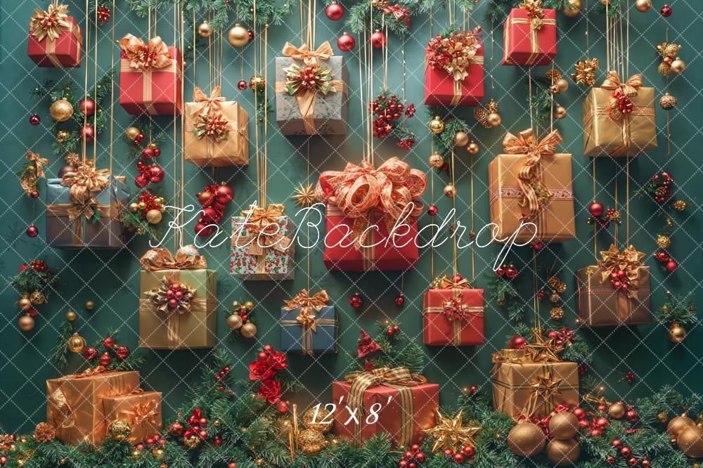 Kate Christmas Present Green Fleece Backdrop Designed by Emetselch -UK