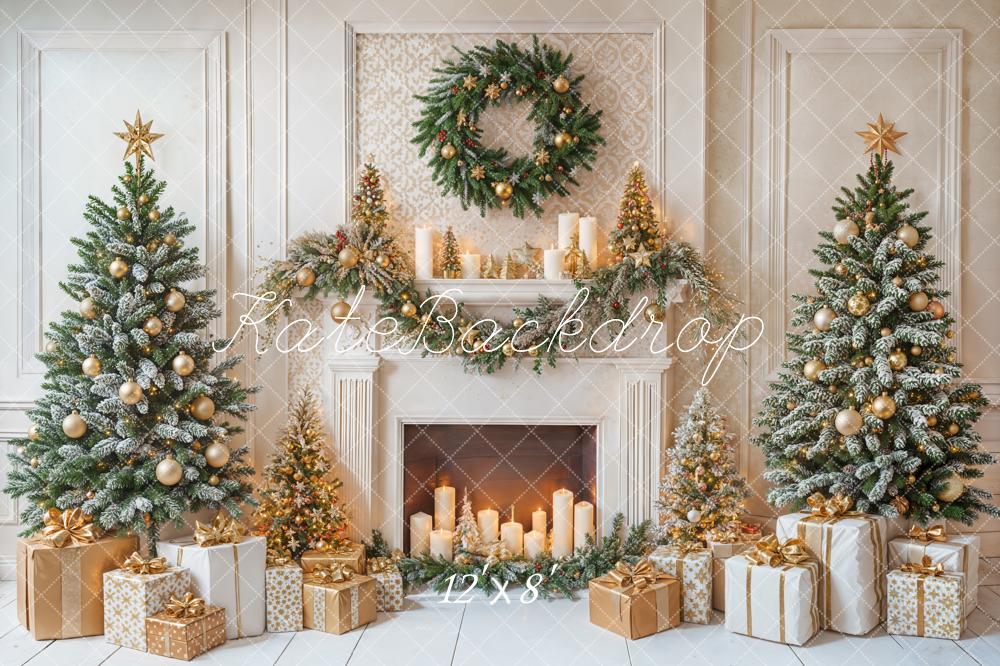 Kate Christmas Fireplace Candles Presents Fleece Backdrop Designed by Emetselch -UK