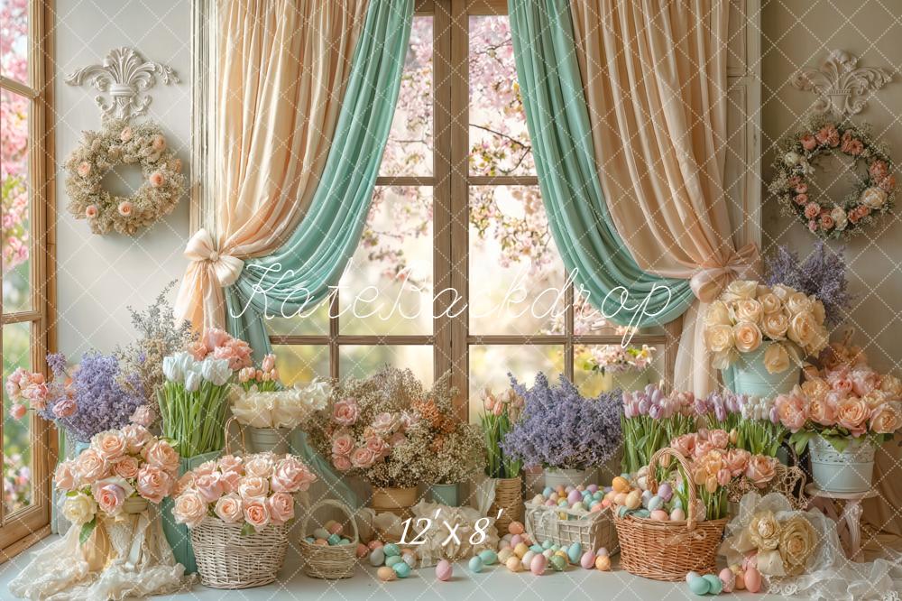 Kate Easter Eggs Flowers Pastel Window Backdrop Designed by Emetselch