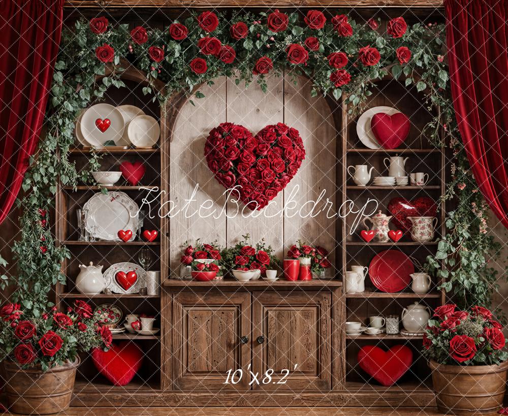 Kate Valentine Heart Roses Cabinet Red Curtains Backdrop Designed by Emetselch
