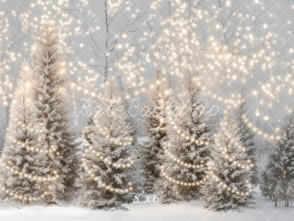 Kate Winter Snow Frosted Trees String Lights Backdrop Designed by Emetselch -UK
