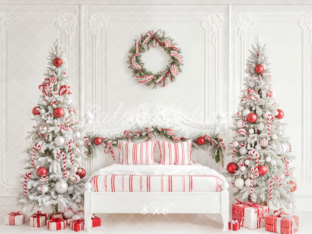 Kate Christmas Candy Cane Trees White Bed Backdrop Designed by Emetselch -UK