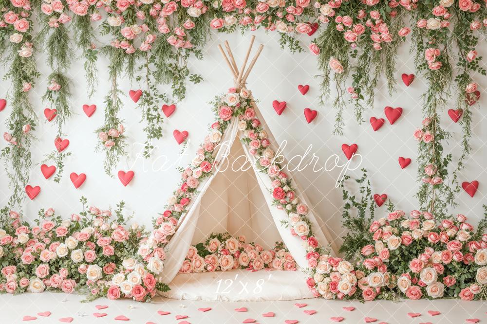 Kate Valentine Flower Arch Tent Hearts Backdrop Designed by Emetselch
