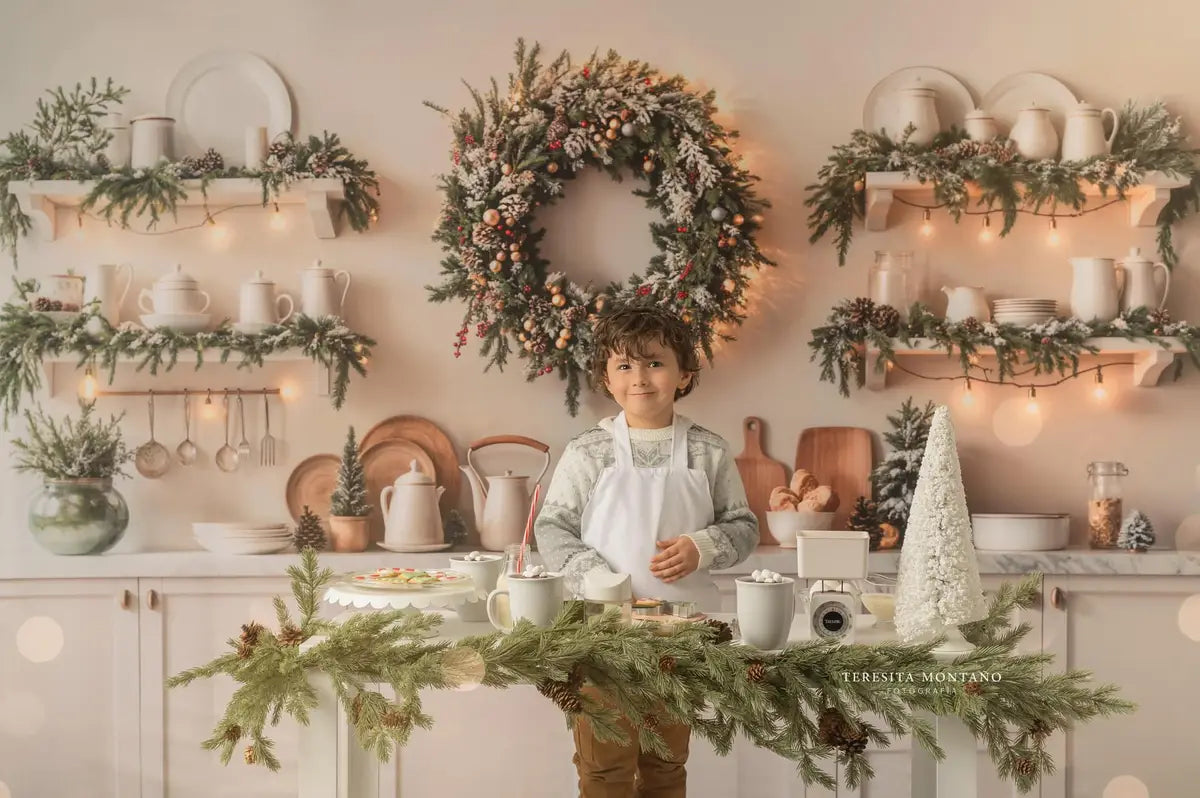 Kate Christmas Kitchen Wreath White Cabinet Backdrop Designed by Emetselch -UK