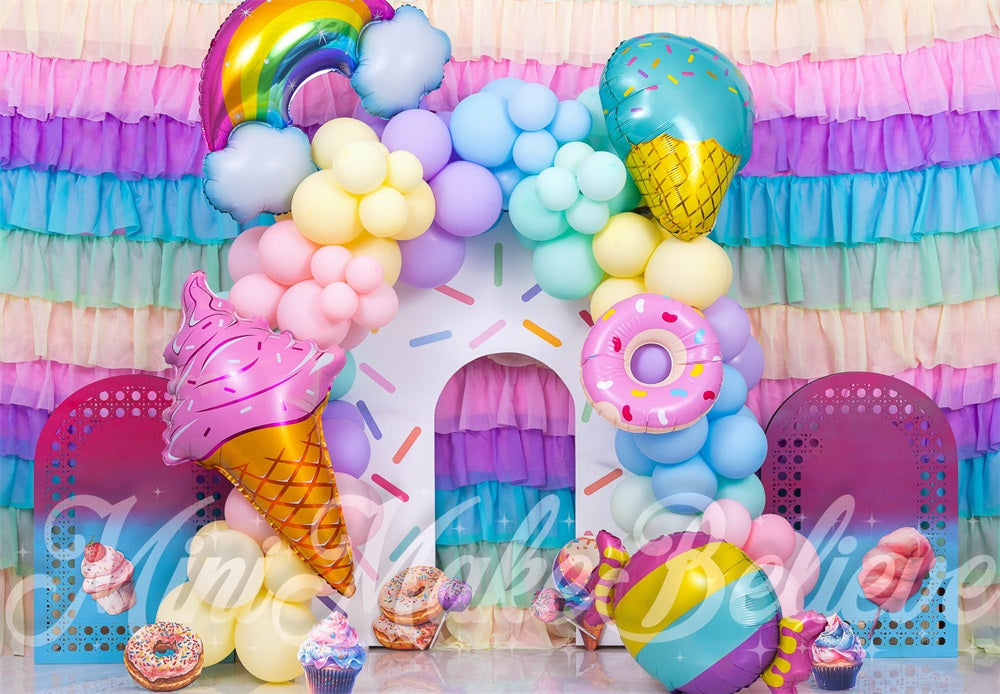 Kate Cake Smash Ice Cream Balloons Arch Backdrop Designed by Mini MakeBelieve -UK