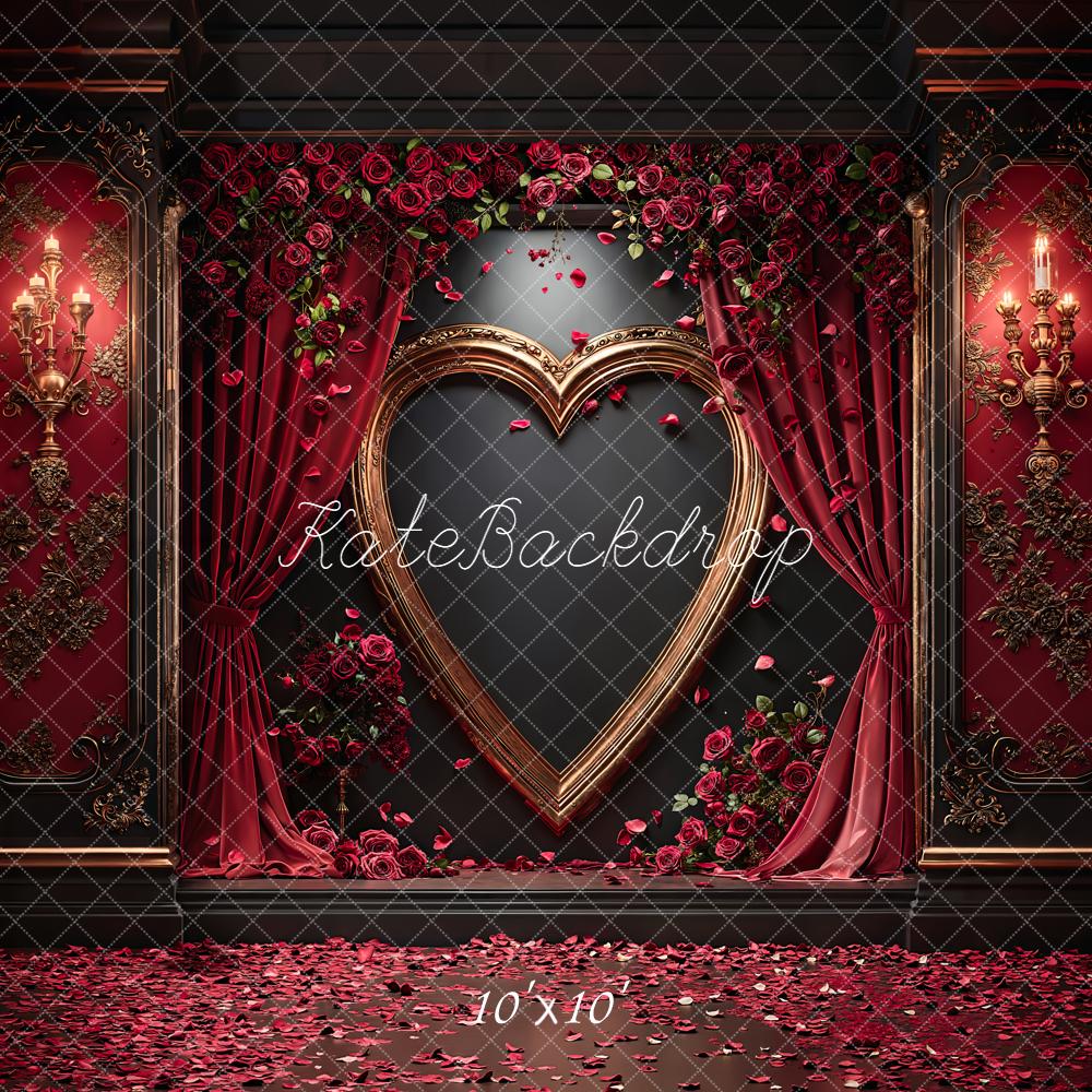 Kate Valentine Heart Frame Roses Vintage Curtains Backdrop Designed by Emetselch -UK