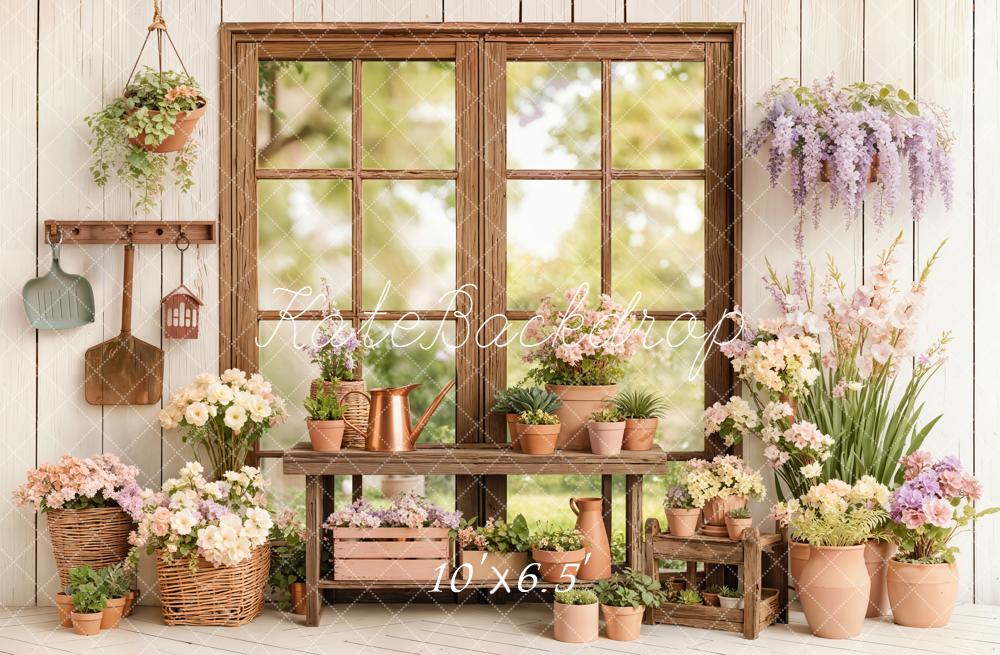 Kate Wooden Window Flower Pots Rustic Backdrop Designed by Emetselch