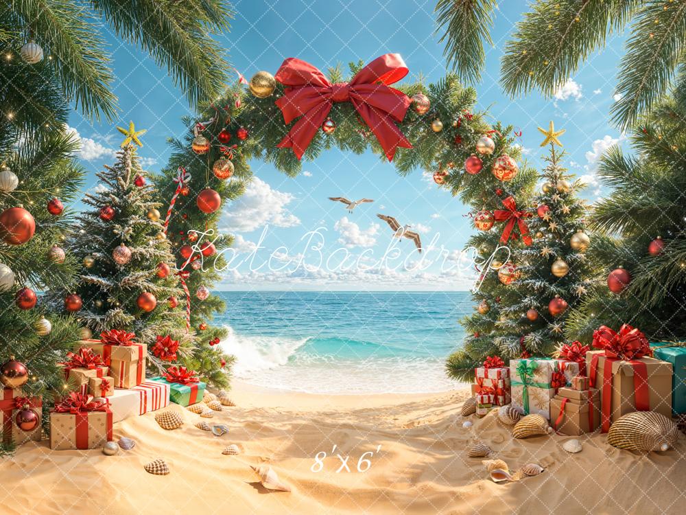 Kate Christmas Beach Arch Tree Presents Backdrop Designed by Emetselch