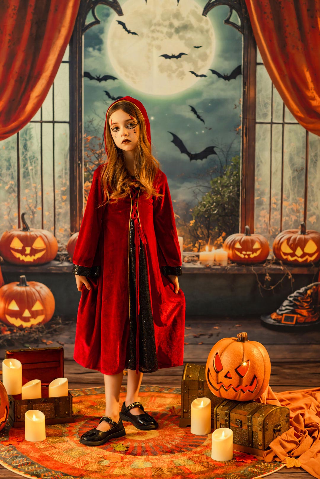 On Sale Kate Halloween Pumpkins Candles Window Backdrop Designed by Chain Photography -UK